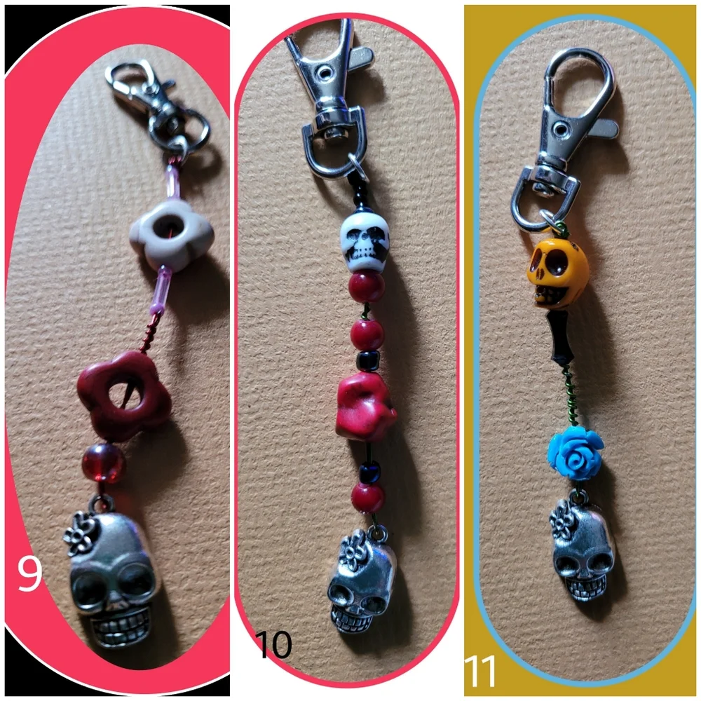 Disney Inspired~Beaded Skeleton Keychains with Pendant~One Of A Kind~Handcrafted
